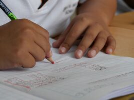 lenguaje escrito enseñado a niño en la escuela