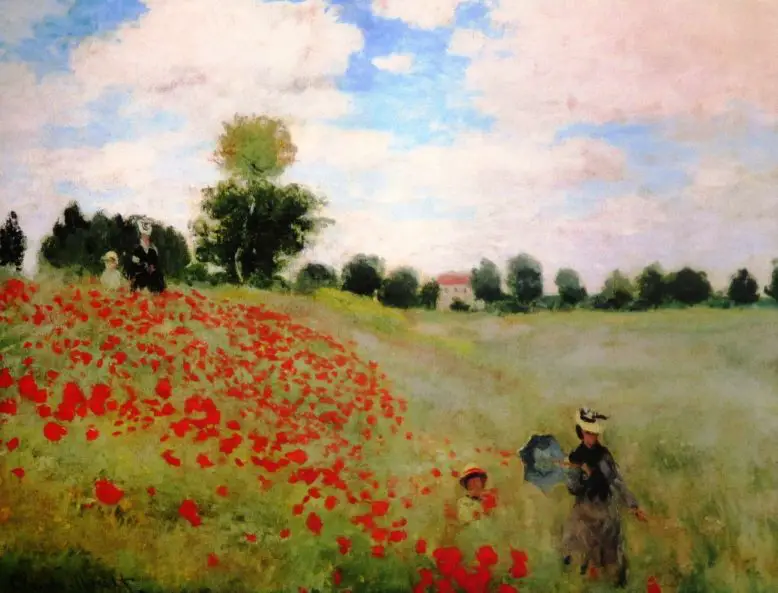 Obra del impresionismo de Claude Monet, pradera con amapolas rojas